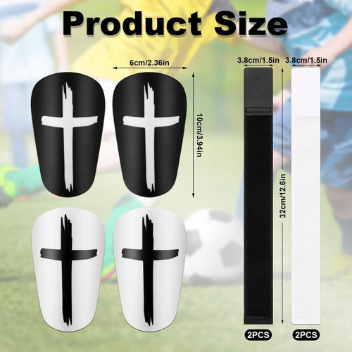 2 Pairs of Black and White Mini Shin Guards with 2 Pairs of Straps - Soccer Protective Gear for Teenagers and Adults