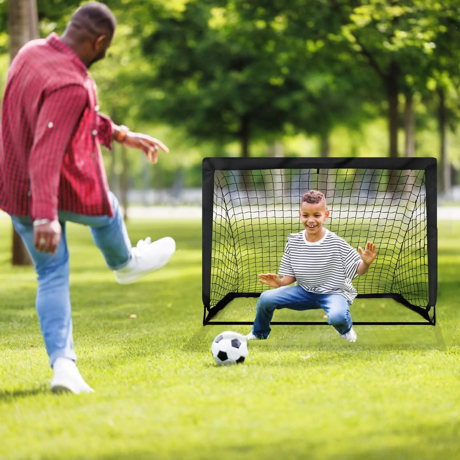 Backyard Soccer Goals Set of 2 - 4x3 Ft Portable Pop-Up Goals for Youth Training, Includes Adjustable Agility Ladder, Soccer Ball, and 6 Cones