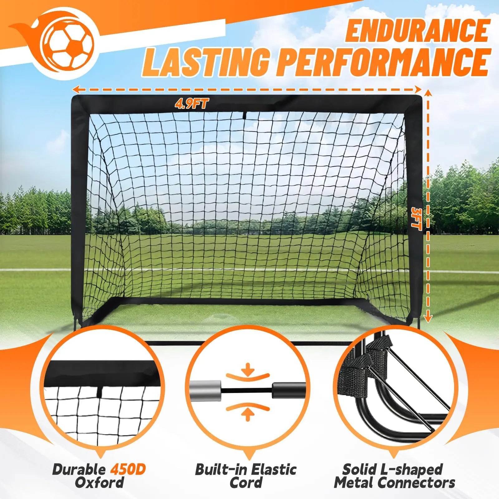 Backyard Soccer Goals Set of 2 - 4x3 Ft Portable Pop-Up Goals for Youth Training, Includes Adjustable Agility Ladder, Soccer Ball, and 6 Cones