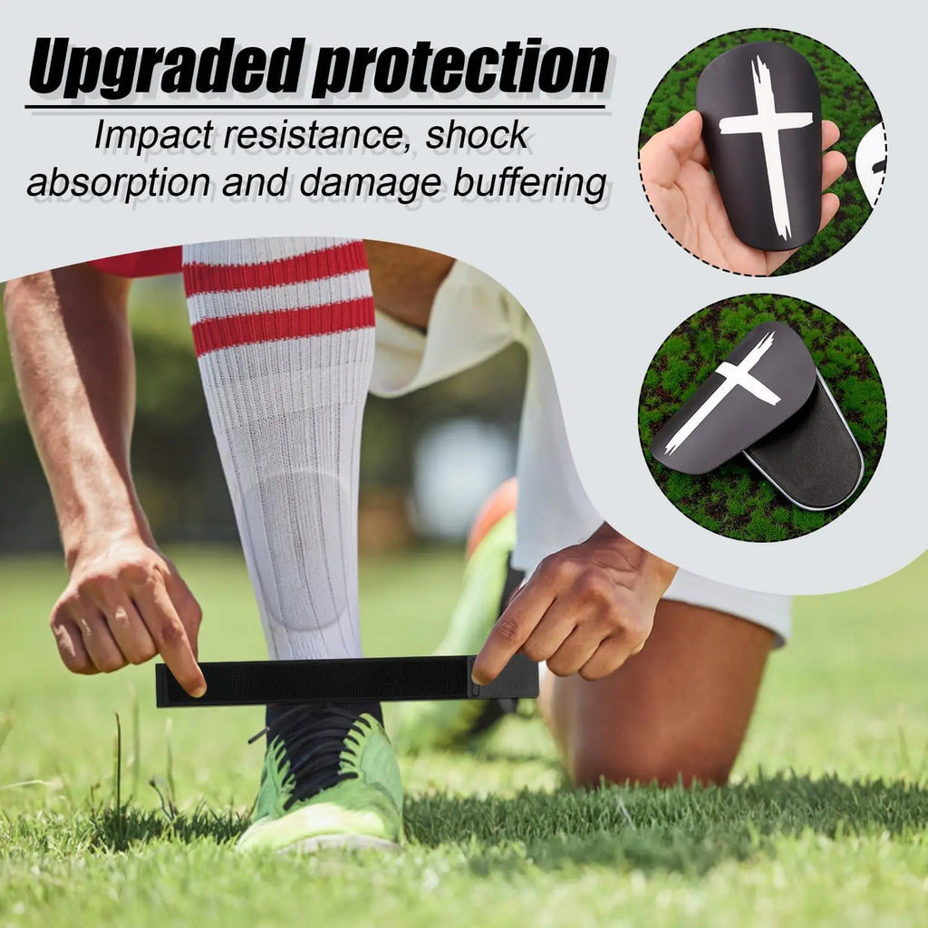2 Pairs of Black and White Mini Shin Guards with 2 Pairs of Straps - Soccer Protective Gear for Teenagers and Adults