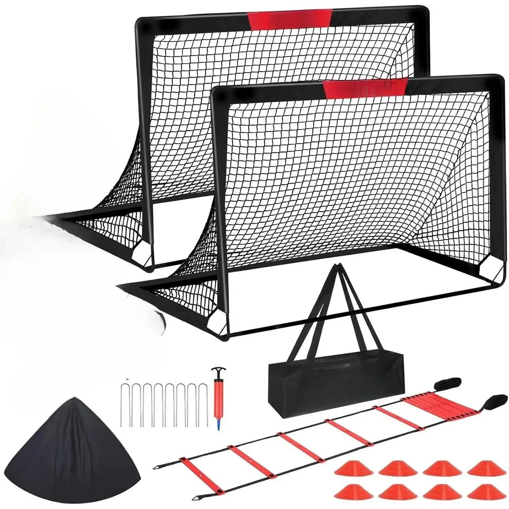 Backyard Soccer Goals Set of 2 - 4x3 Ft Portable Pop-Up Goals for Youth Training, Includes Adjustable Agility Ladder, Soccer Ball, and 6 Cones