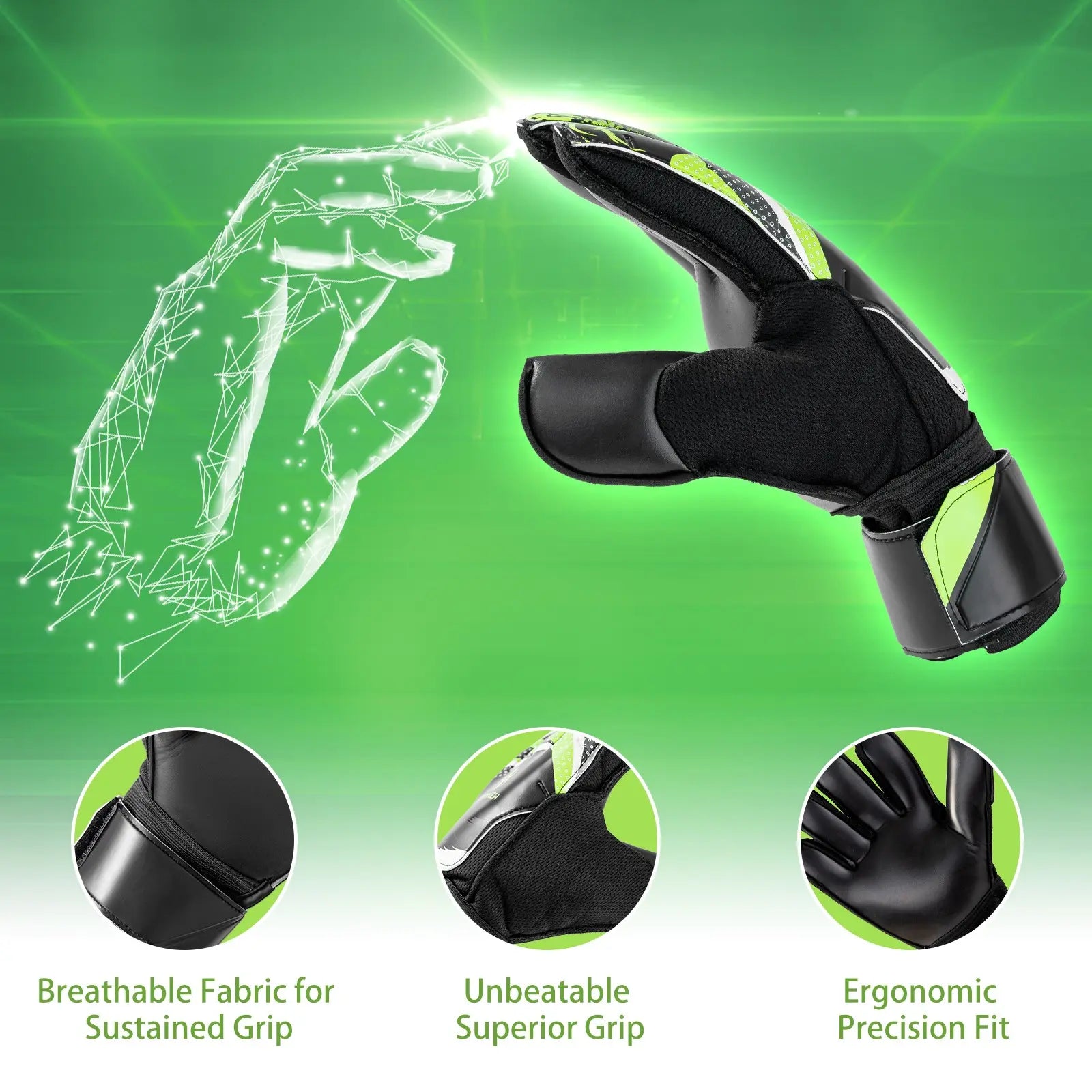 Youth Soccer Goalkeeper Gloves – Premium Latex Grip, Enhanced Double Wrist Support, and Breathable Mesh Design for Boys