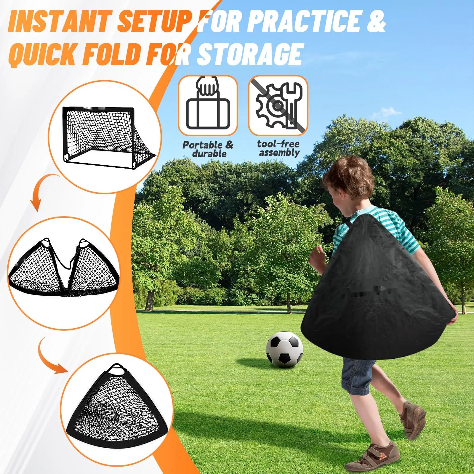 Backyard Soccer Goals Set of 2 - 4x3 Ft Portable Pop-Up Goals for Youth Training, Includes Adjustable Agility Ladder, Soccer Ball, and 6 Cones